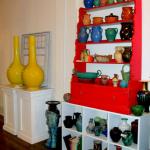 Massive pair of C.1930 atomic yellow Kyoto bottle vases, along with a case of French and American 1930s art pottery.