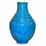 Large Mary Yancy Clay Craft Art Pottery Vase Newcomb College
** Circa 1930s
** Large hand thrown art pottery vase with art deco multi-stepped shoulder and brilliant, variegated Egyptian turquoise blue crackle glaze. Incised "Y" within a circle on the base.
** Height: 20
** $18,000